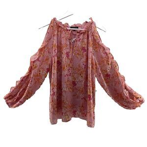 1. State Large Blouse Bloomsbury Pink Floral Print Cold Shoulder Top Long Sleeve